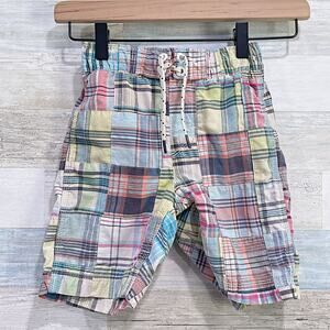 GAP Kids Patchwork Madras Plaid Hybrid Shorts Mesh Liner Beach Swim Boys XS